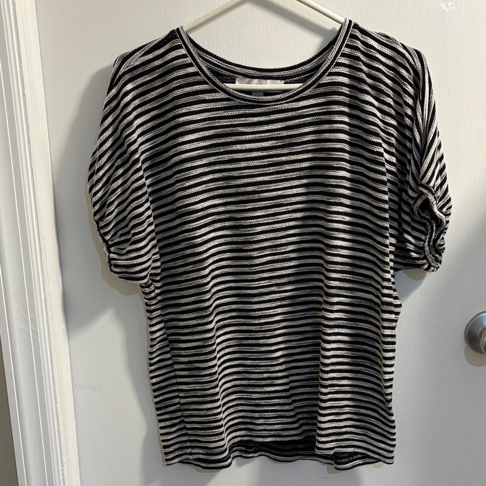 LOFT Black and White Striped Short Sleeve Top
